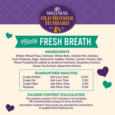 Show full view: Old Mother Hubbard by Wellness Mother's Solutions Minty Fresh Breath Natural Oven-Baked Biscuits Dog Treats, 20-oz bag slide 8 of 11