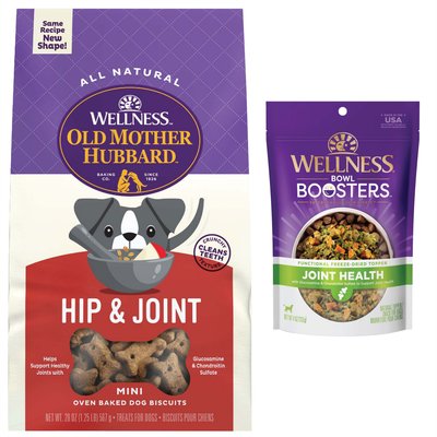 Old Mother Hubbard Old Mother Hubbard Mother's Solution's Hip & Joint Baked Dog Treats, 20-oz bag + Wellness CORE Bowl Boosters Joint Health Adult Dry Dog Food Topper, 4-oz bag