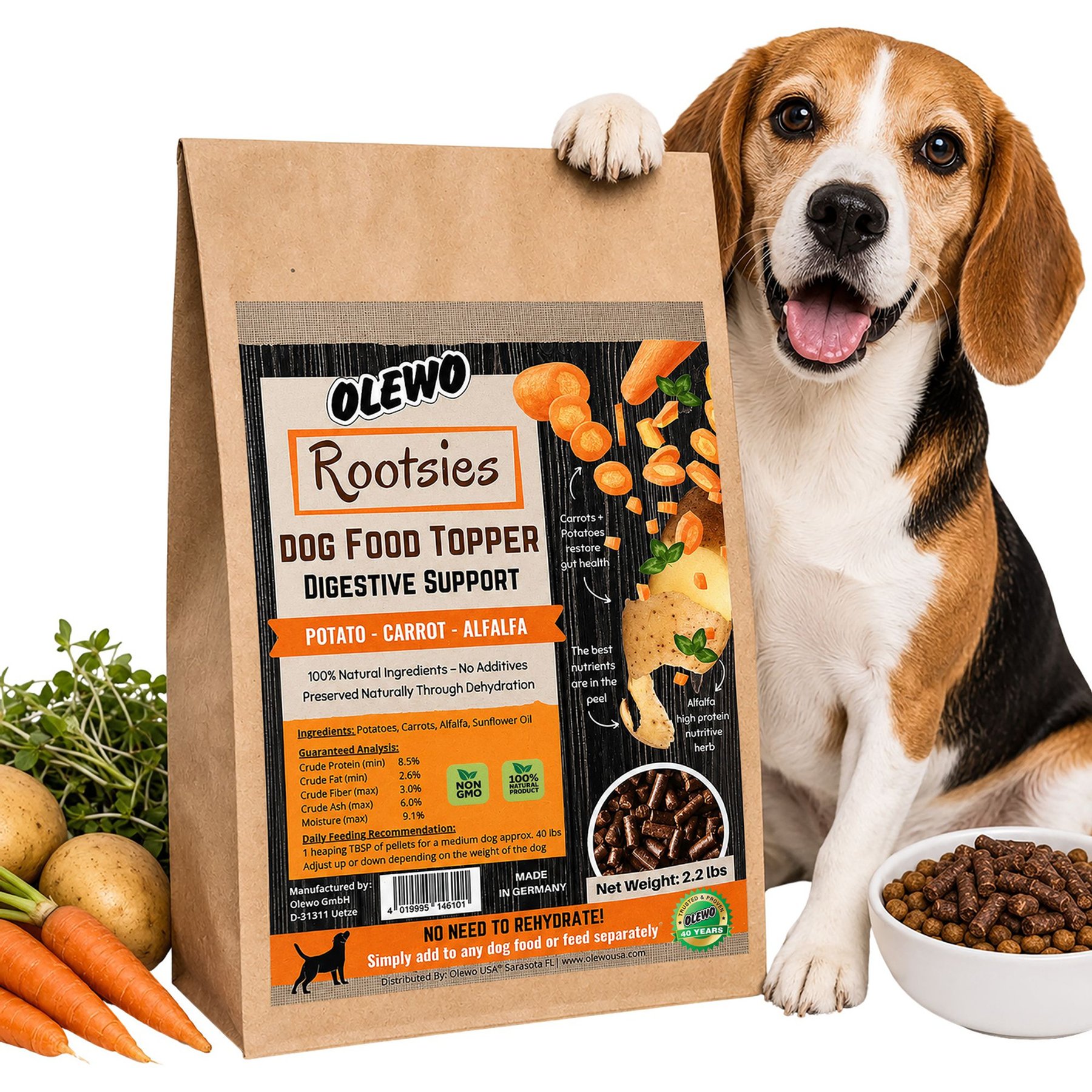Olewo Rootsies Dehydrated Sensitive Stomach Dog Food Topper, 2.2-lb bag