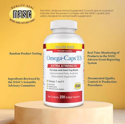 Show full view: Omega-Caps Extra Strength Skin Coat Joint Heart & Immune Health Softgel Capsules for Large Dogs, 250 count slide 8 of 12