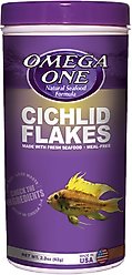 Omega One Cichlid Flakes Fish Food, 2.2-oz jar