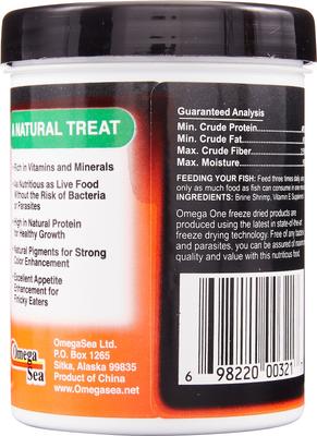 Show full view: Omega One Freeze-Dried Brine Shrimp Freshwater & Marine Fish Treat, .67-oz jar slide 2 of 6