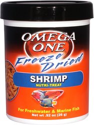 Omega One Freeze-Dried Shrimp Freshwater & Marine Fish Treat, .92-oz jar