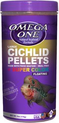 Omega One Large Cichlid Pellets Floating Fish Food, 6-oz jar