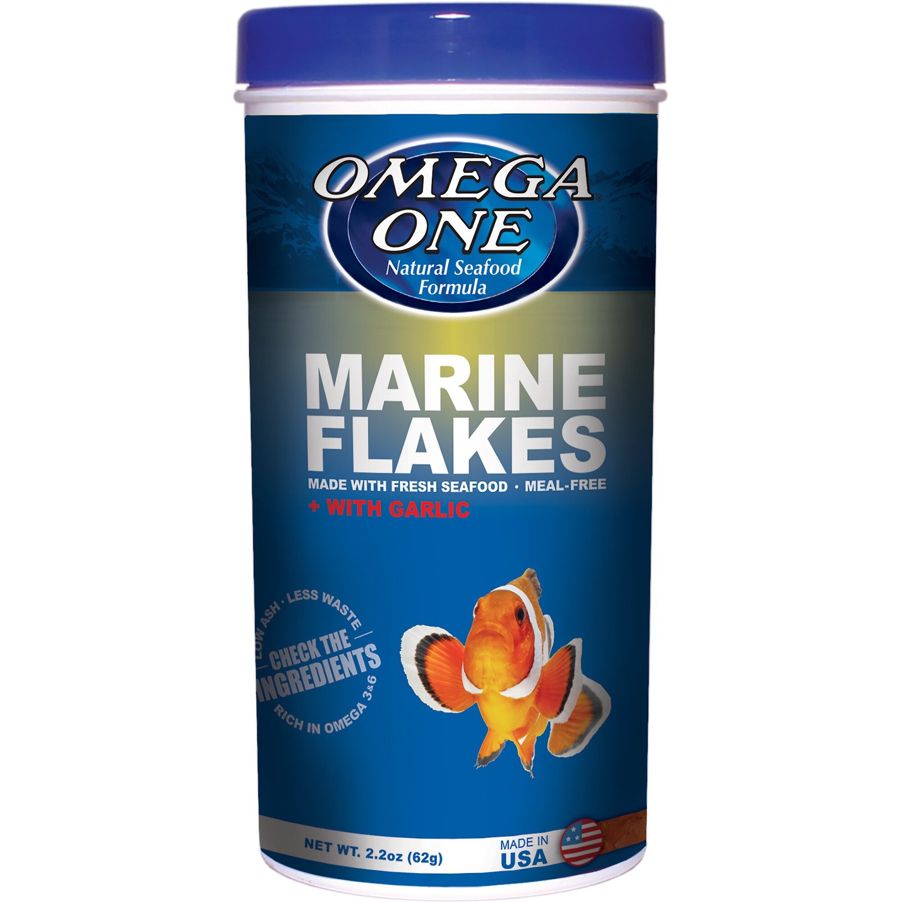 Omega One Marine Flakes with Garlic Fish Food, 2.2-oz jar