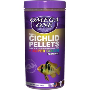 Omega One Small Cichlid Pellets Floating Fish Food, 6.5-oz jar