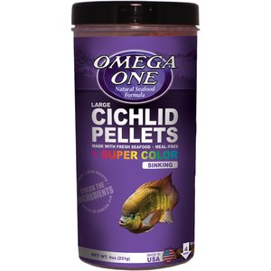 Omega One Super Color Cichlid Pellets Sinking Fish Food, 9-oz jar