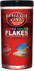 Omega One Super Color Flakes Tropical Fish Food, 2.2-oz jar