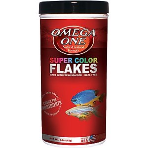 Omega One Super Color Flakes Tropical Fish Food, 2.2-oz jar