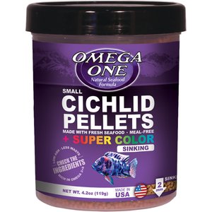 Omega One Super Color Small Cichlid Pellets Sinking Fish Food, 4.2-oz jar
