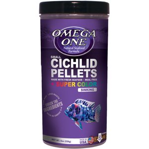 Omega One Super Color Small Cichlid Pellets Sinking Fish Food, 8-oz jar