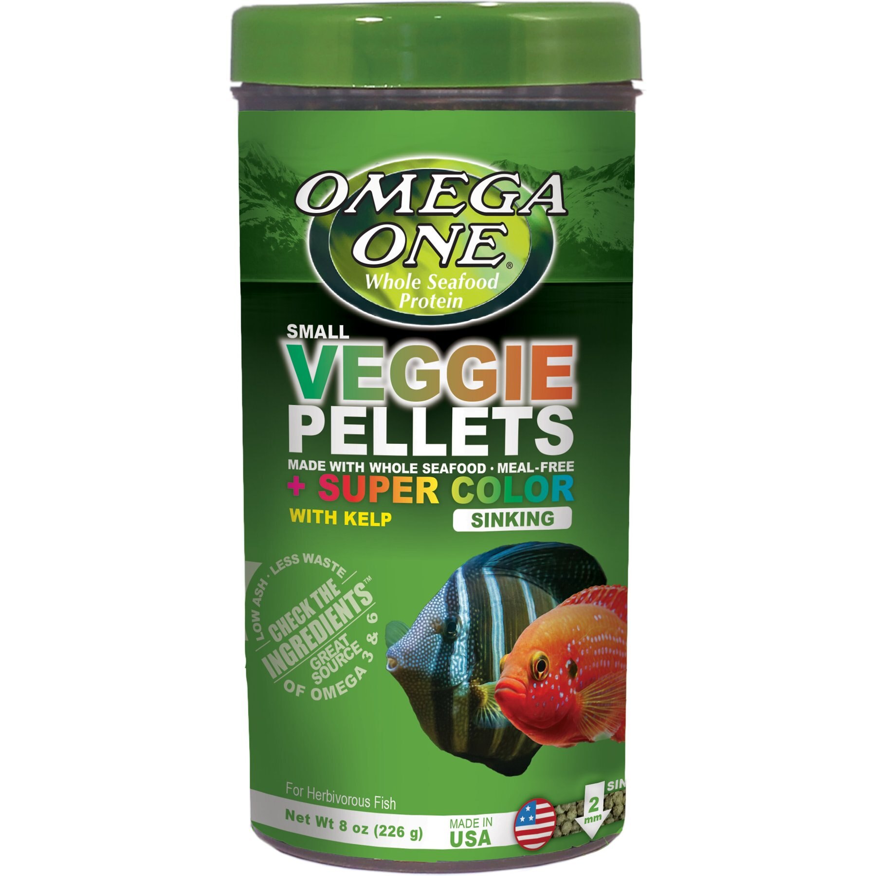 Omega One Super Veggie Kelp Pellets Algae Grazers Fish Food, 8-oz jar