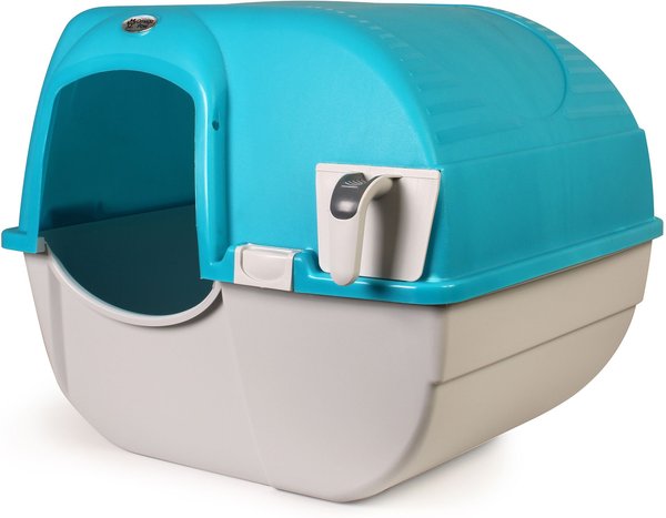 Omega Paw Roll 'n Clean Self Cleaning Cat Litter Box, Sky Blue