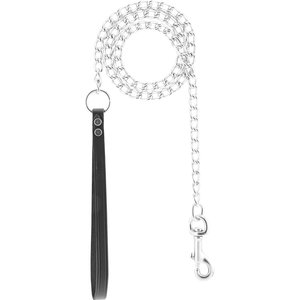 OmniPet Chain Dog Leash with Leather Handle, Heavy Weight, 4-ft, Black
