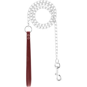 OmniPet Chain Dog Leash with Leather Handle, Heavyweight, 4-ft, Brown