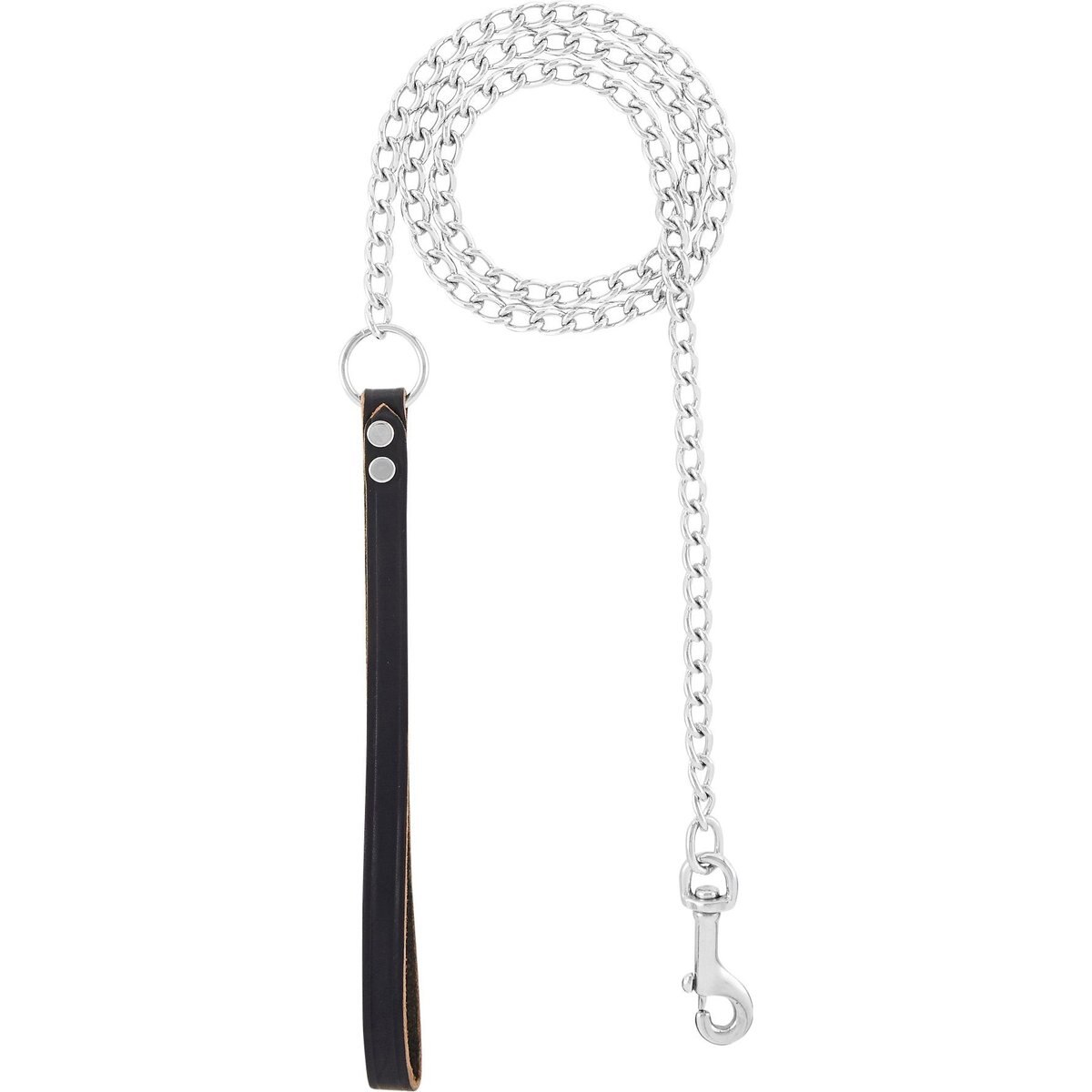 OmniPet Chain Dog Leash with Leather Handle, Medium Weight, 4-ft, Black