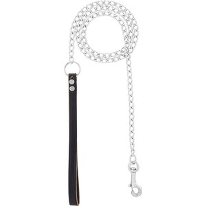 OmniPet Chain Dog Leash with Leather Handle, Medium Weight, 4-ft, Black