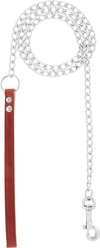 OmniPet Chain Dog Leash with Leather Handle, Medium Weight, 4-ft, Brown