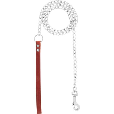 OmniPet OmniPet Chain Dog Leash with Leather Handle, Medium Weight, 4-ft, Brown