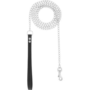 OmniPet Chain Dog Leash with Leather Handle, Medium Weight, 6-ft, Black