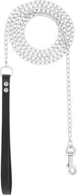 【新品】【送料込み】Omnipet 本革リード 6f OMNIPET Chain Dog Leash with Leather Handle, Medium Weight, 6-ft