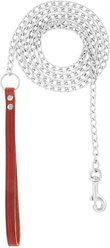 OmniPet Chain Dog Leash with Leather Handle, Medium Weight, 6-ft, Brown