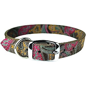 OmniPet Paisley Leather Dog Collar, Chocolate, 26-in