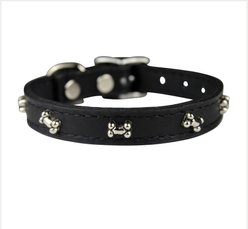 OmniPet Signature Leather Bone Dog Collar, Black, 14-in