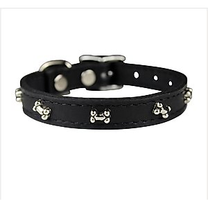 OmniPet Signature Leather Bone Dog Collar, Black, 14-in