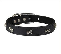 OmniPet Signature Leather Bone Dog Collar, Black, Size 16: 10 to 14-in