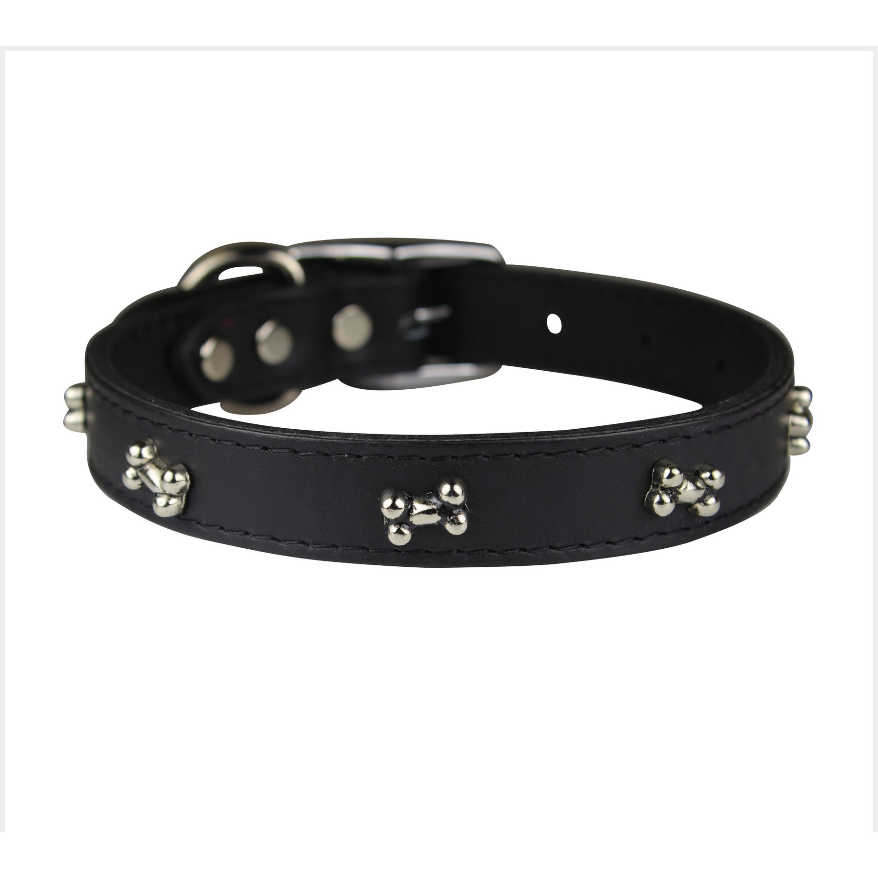 OmniPet Signature Leather Bone Dog Collar, Black, Size 16: 10 to 14-in