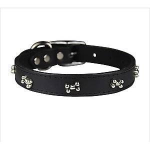 OmniPet Signature Leather Bone Dog Collar, Black, 16-in