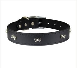 OmniPet Signature Leather Bone Dog Collar, Black, 24-in