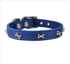 OmniPet Signature Leather Bone Dog Collar, Blue, 12-in