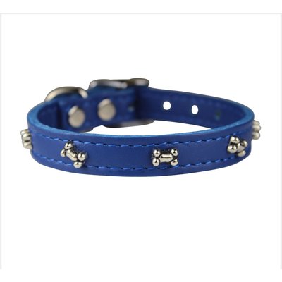 OmniPet OmniPet Signature Leather Bone Dog Collar, Blue, 12-in