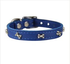 OmniPet Signature Leather Bone Dog Collar, Blue, 14-in