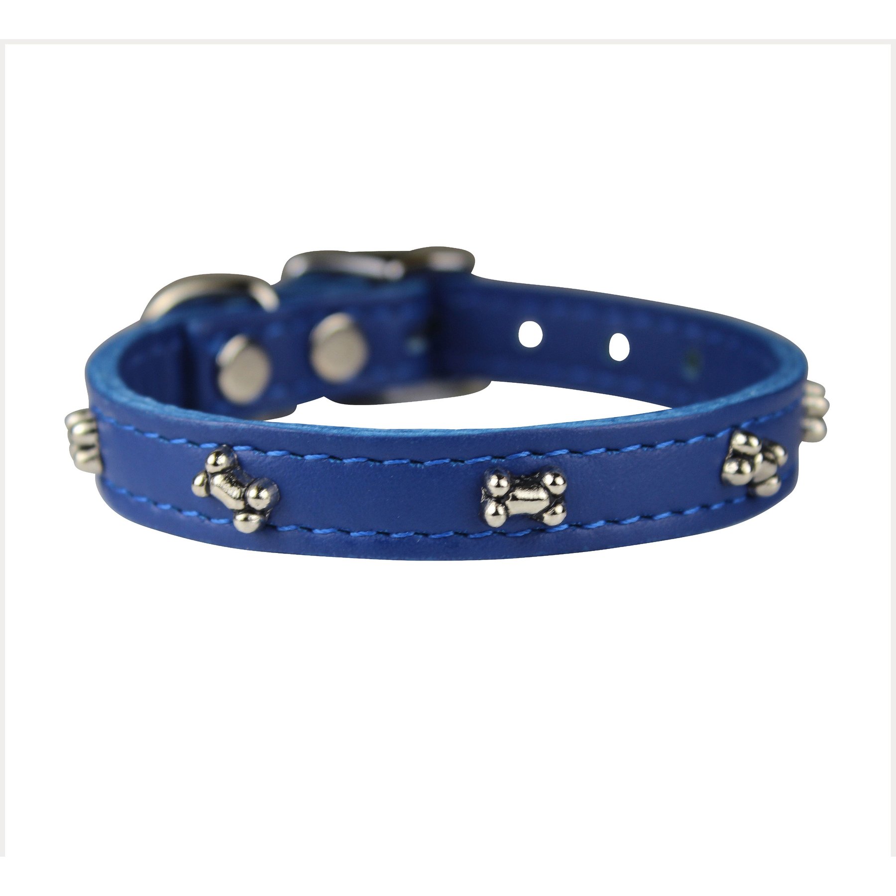 OmniPet Signature Leather Bone Dog Collar, Blue, Size 14: 10 to 12-in