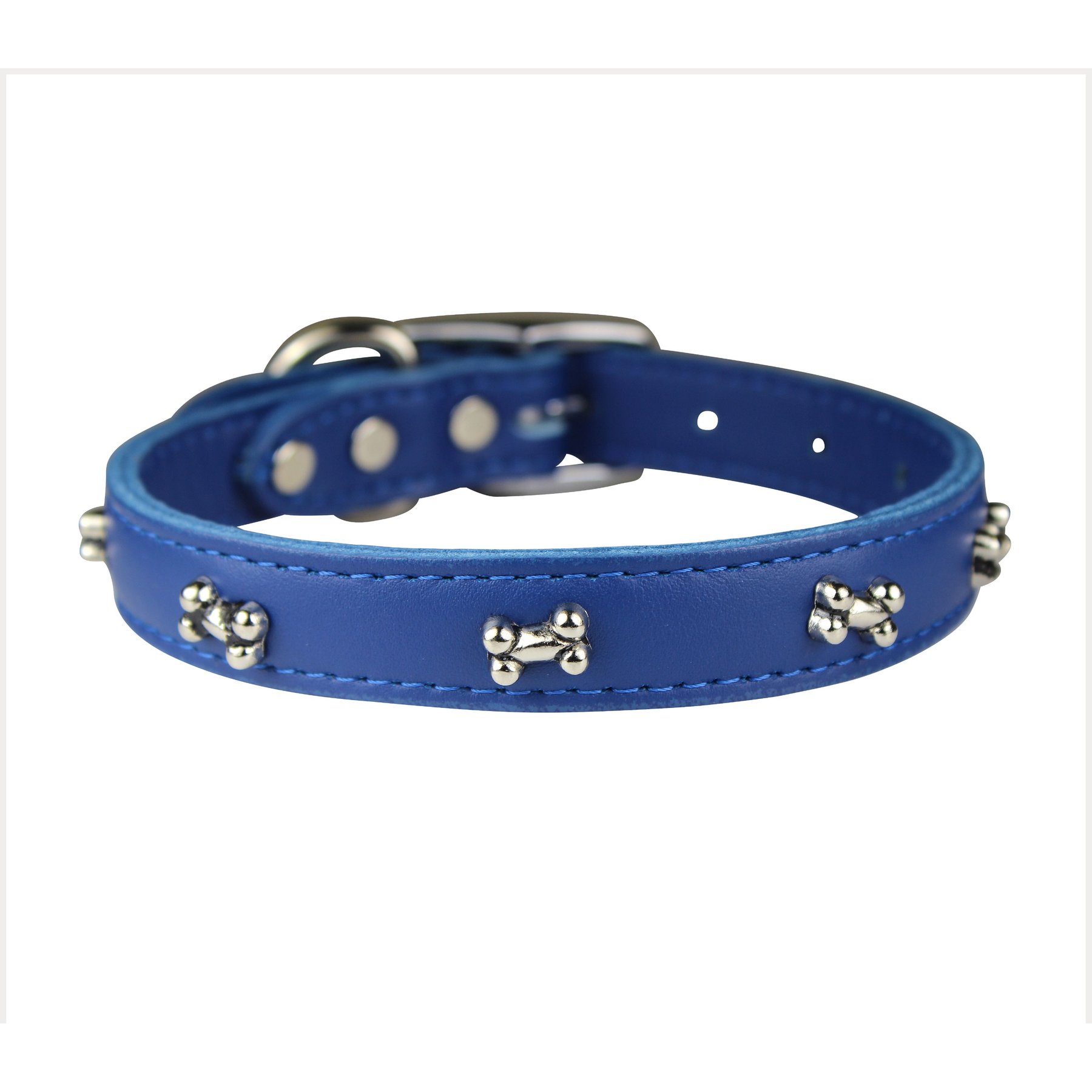 OmniPet Signature Leather Bone Dog Collar, Blue, Size 16: 10 to 14-in