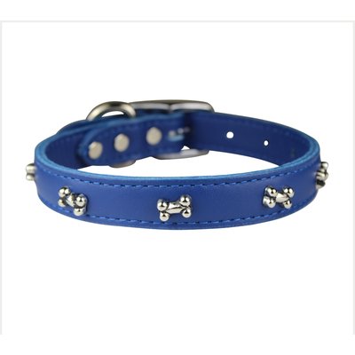 OmniPet OmniPet Signature Leather Bone Dog Collar, Blue, 18-in