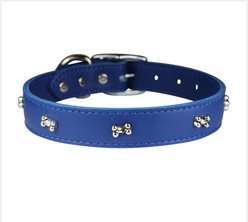 OmniPet Signature Leather Bone Dog Collar, Blue, Size 22: 16 to 20-in