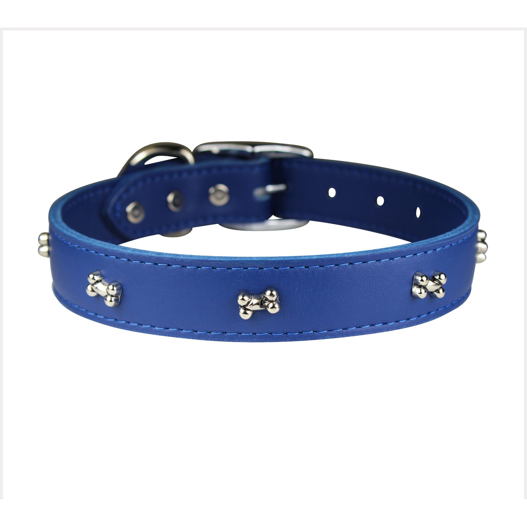 OmniPet Signature Leather Bone Dog Collar, Blue, Size 24: 18 to 22-in