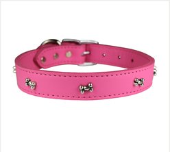 OmniPet Signature Leather Bone Dog Collar, Pink, 24-in