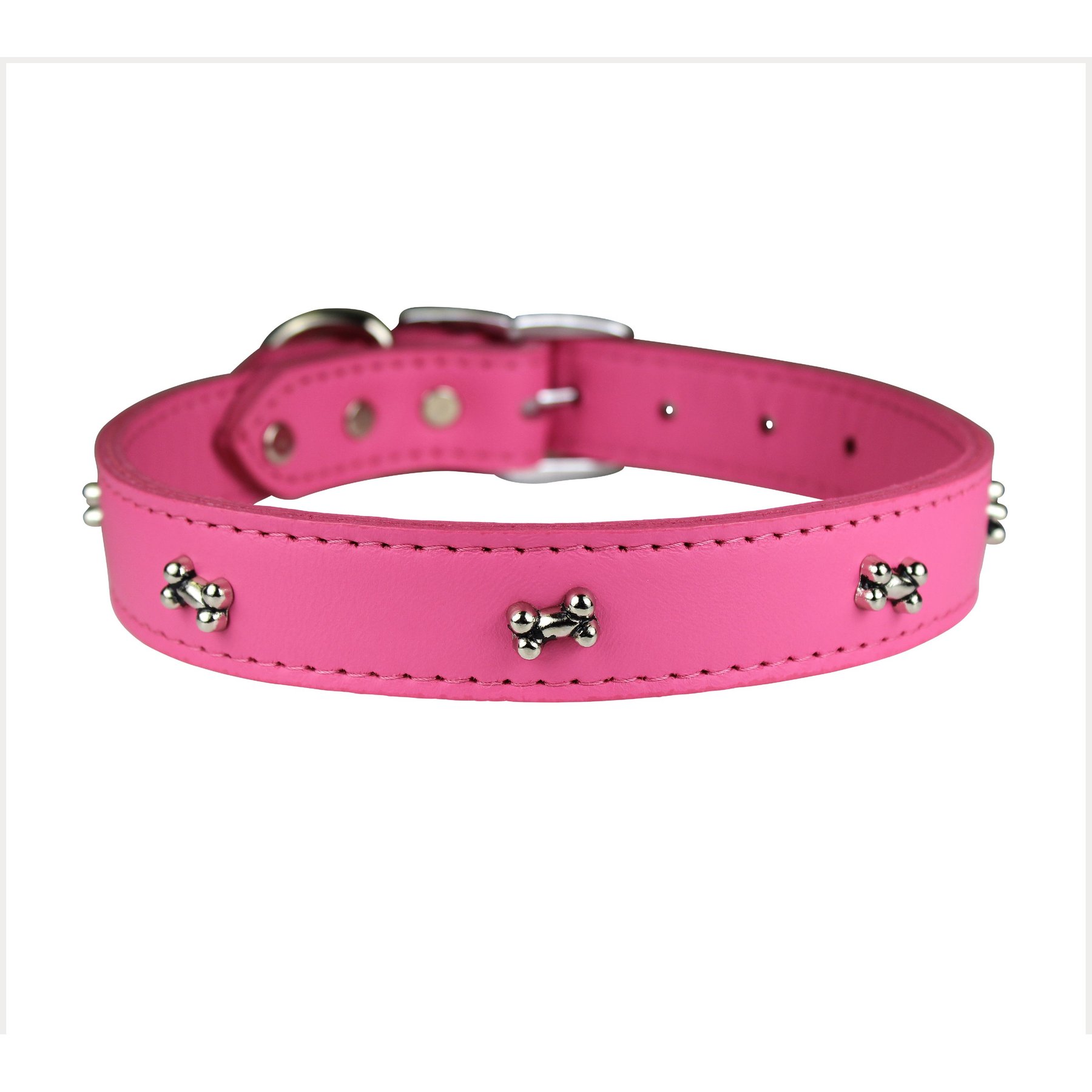OmniPet Signature Leather Bone Dog Collar, Pink, Size 24: 18 to 22-in