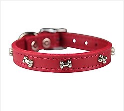 OmniPet Signature Leather Bone Dog Collar, Red, 14-in