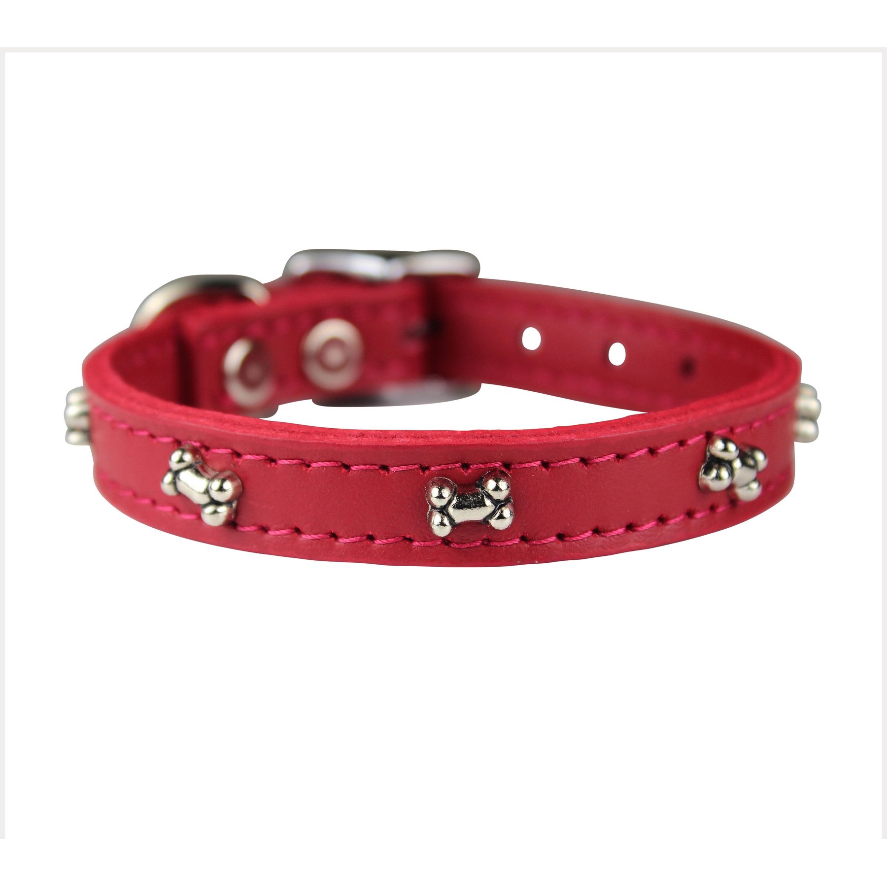 OmniPet Signature Leather Bone Dog Collar, Red, Size 14: 10 to 12-in