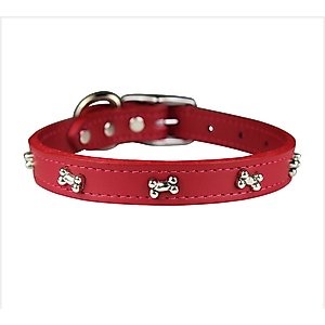 OmniPet Signature Leather Bone Dog Collar, Red, 16-in