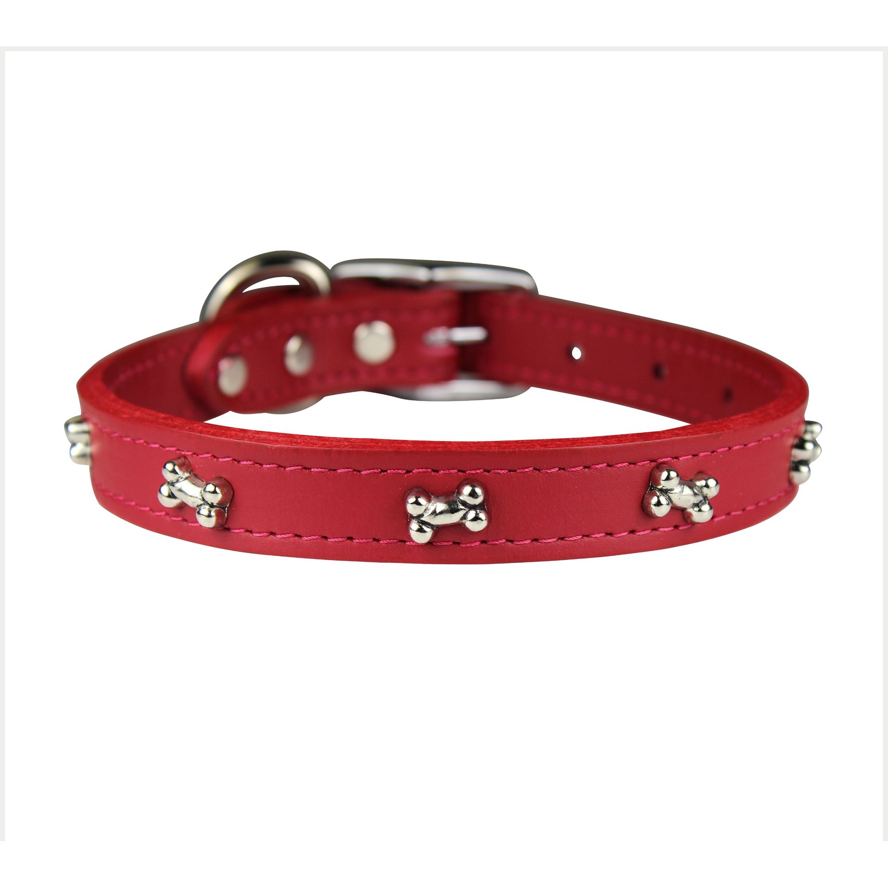 OmniPet Signature Leather Bone Dog Collar, Red, Size 20: 14 to 18-in