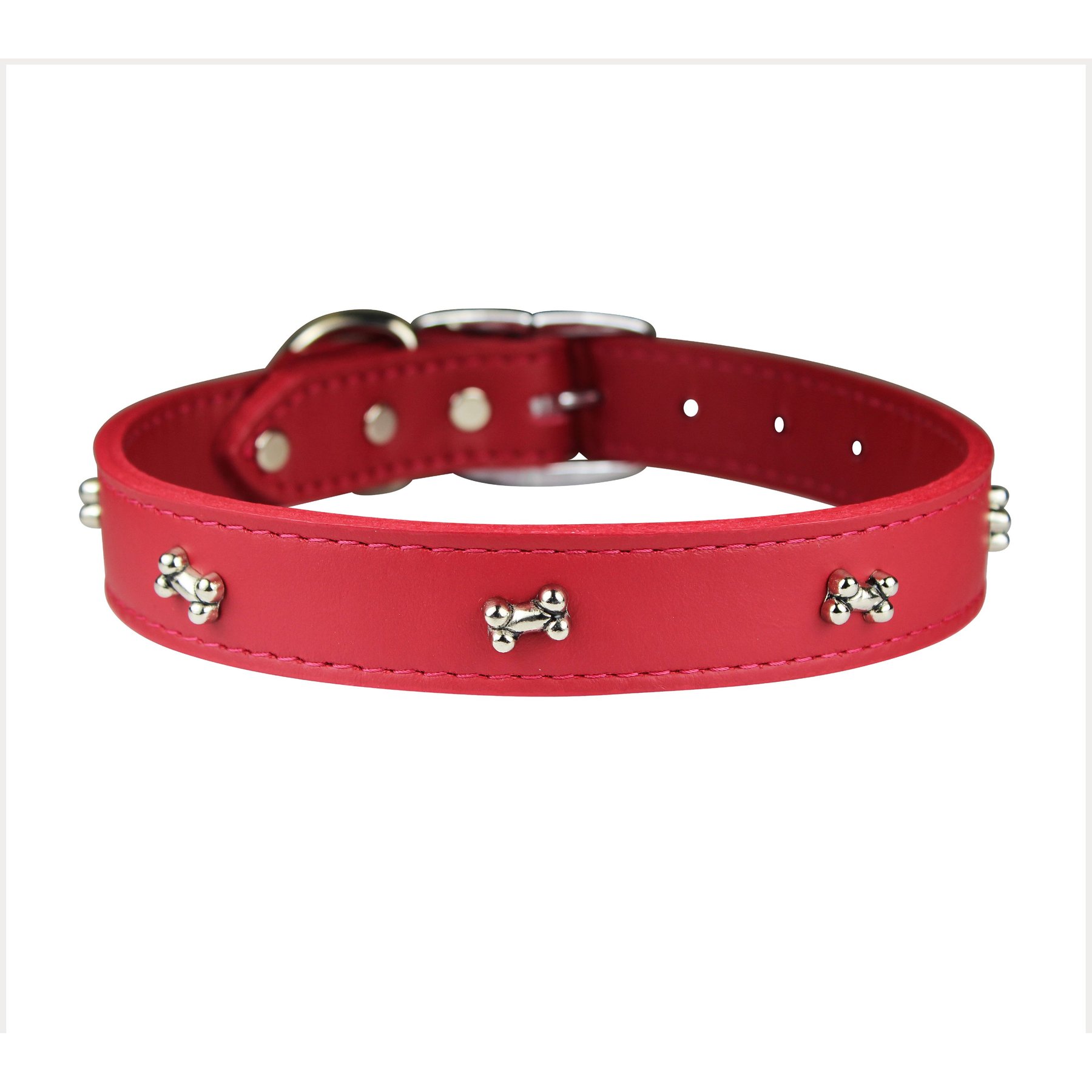 OmniPet Signature Leather Bone Dog Collar, Red, Size 24: 18 to 22-in