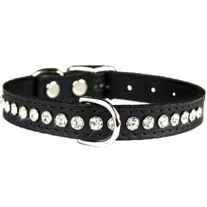 OmniPet Signature Leather Crystal Dog Collar, Black, 14-in