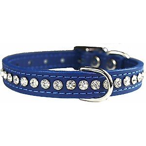 OmniPet Signature Leather Crystal Dog Collar, Blue, 16-in